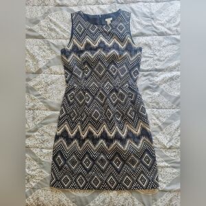 J.Crew j crew Women’s Sheath Aztec Ikat Tribal Print Pockets Dress Black Navy Si